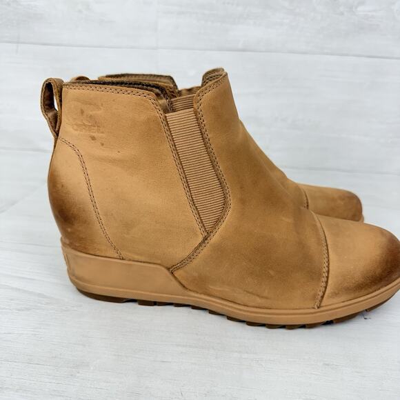 Sorel Evie Chelsea Bootie Womens 10 Pull-On Ankle Boots Tan Leather Fall Comfort - Picture 6 of 13